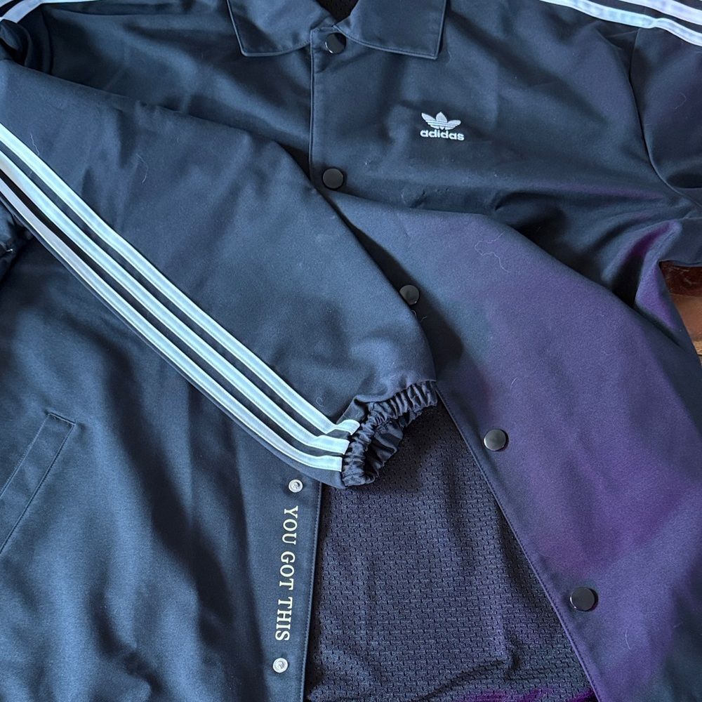 adidas Originals Black Coaches Windbreaker with White Three-Stripes - Picture 3 of 9